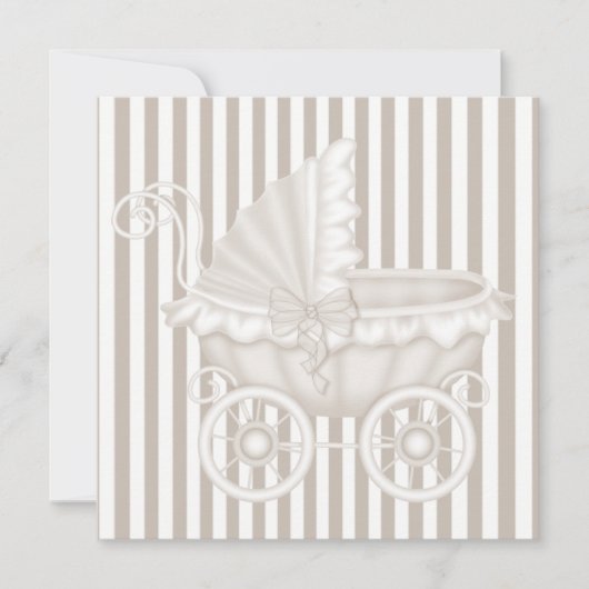  PRAM-BABY SHOWER INVITATIE SEPIA STRIPES KAART (Voorkant)
