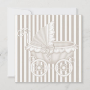 PRAM-BABY SHOWER INVITATIE SEPIA STRIPES KAART