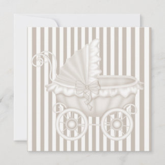 PRAM-BABY SHOWER INVITATIE SEPIA STRIPES KAART