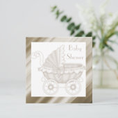  PRAM-BABY SHOWER INVITATIE SEPIA/WHITE KAART (Staand voorkant)