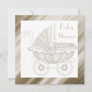  PRAM-BABY SHOWER INVITATIE SEPIA/WHITE KAART