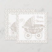  PRAM-BABY SHOWER INVITATIE SEPIA/WHITE KAART (Voorkant / Achterkant)