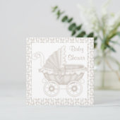  PRAM-BABY SHOWER INVITATIE SEPIA/WHITE KAART (Staand voorkant)