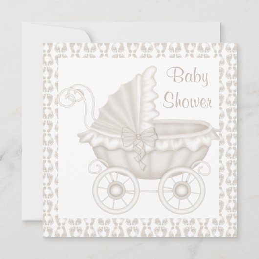 PRAM-BABY SHOWER INVITATIE SEPIA/WHITE KAART (Voorkant)