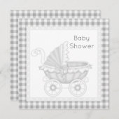  PRAM BABY SHOWER INVITATION GRAY/WHITE KAART (Voorkant / Achterkant)
