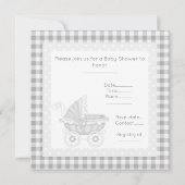  PRAM BABY SHOWER INVITATION GRAY/WHITE KAART (Achterkant)