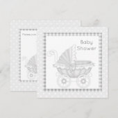  PRAM BABY SHOWER INVITATION GRAY/WHITE KAART (Voorkant / Achterkant)