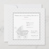  PRAM BABY SHOWER INVITATION GRAY/WHITE KAART (Achterkant)