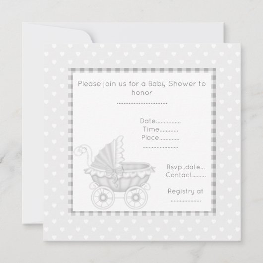  PRAM BABY SHOWER INVITATION GRAY/WHITE KAART (Achterkant)