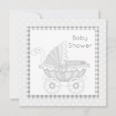 PRAM BABY SHOWER INVITATION GRAY/WHITE KAART (Voorkant)
