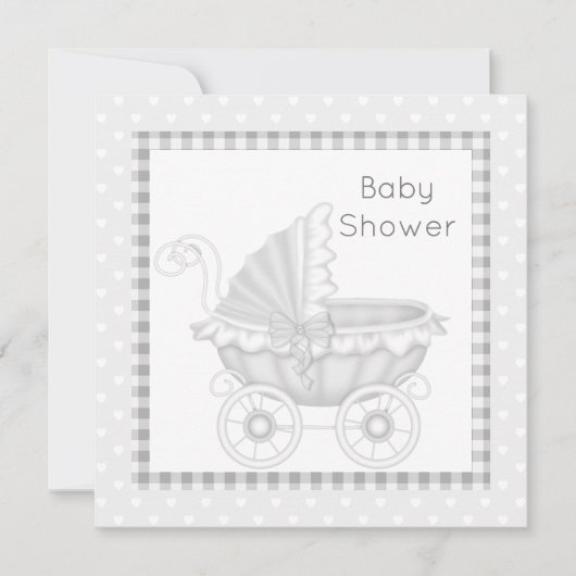  PRAM BABY SHOWER INVITATION GRAY/WHITE KAART (Voorkant)