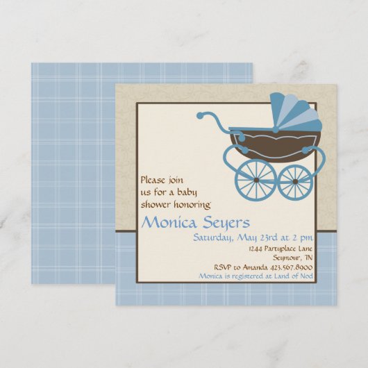 Pram Baby shower Invitation Kaart (Voorkant / Achterkant)