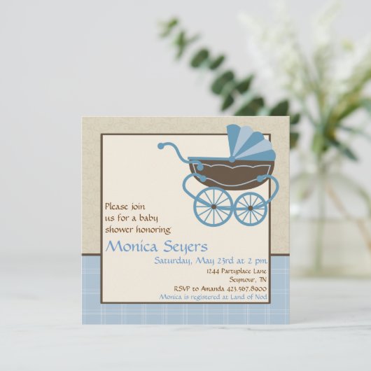 Pram Baby shower Invitation Kaart (Staand voorkant)