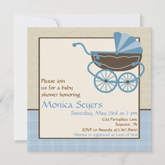Pram Baby shower Invitation Kaart (Voorkant)