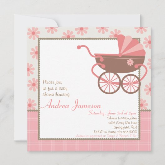 Pram Baby shower Invitation Kaart (Voorkant)
