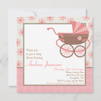 Pram Baby shower Invitation Kaart