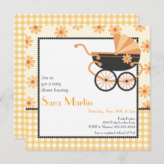 Pram Baby shower Invitation Kaart (Voorkant / Achterkant)