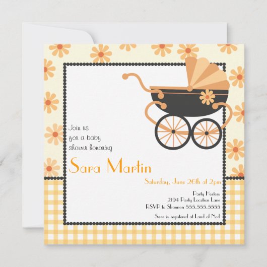Pram Baby shower Invitation Kaart (Voorkant)