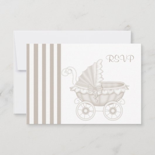  PRAM-BABY SHOWER SEPIA/WHITE RSVP (Voorkant)