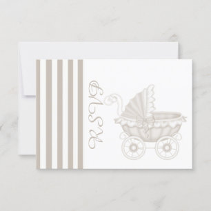 PRAM-BABY SHOWER SEPIA/WHITE RSVP KAARTJE