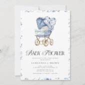  Pram Elegant Toile Chinoiserie Baby shower Kaart (Voorkant)