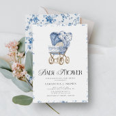  Pram Elegant Toile Chinoiserie Baby shower Kaart