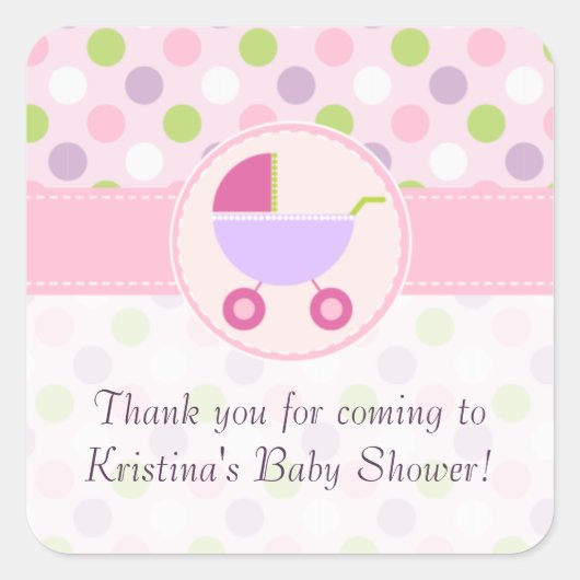 Pram en Polka Dots Baby shower Sticker (Voorkant)