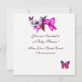  PRAM, FLOWERS, BUTTERFLIES PINK BABY SHOWER KAART (Achterkant)
