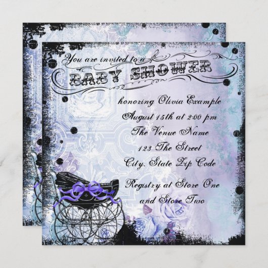  Pram Lavendel Paarse Baby shower Kaart (Voorkant / Achterkant)