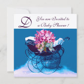  PRAM MET BABY SHOWER MONOGRAM KAART (Voorkant)