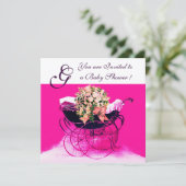  PRAM MET BABY SHOWER MONOGRAM KAART (Staand voorkant)