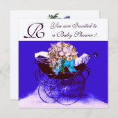 PRAM MET BABY SHOWER MONOGRAM KAART (Voorkant / Achterkant)