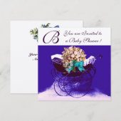  PRAM MET BABY SHOWER MONOGRAM KAART (Voorkant / Achterkant)