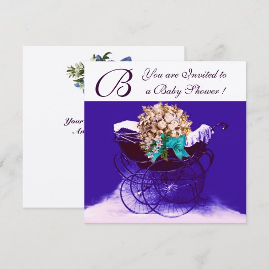 PRAM MET BABY SHOWER MONOGRAM KAART (Voorkant / Achterkant)