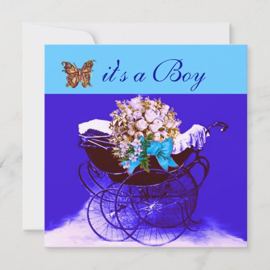  PRAM MET STROMEN, BABY SHOWER BUTTERFLIES KAART (Voorkant)