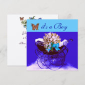  PRAM MET STROMEN, BABY SHOWER BUTTERFLIES KAART (Voorkant / Achterkant)