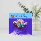  PRAM MET STROMEN, BABY SHOWER BUTTERFLIES KAART (Staand voorkant)