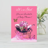  PRAM MET STROMEN, BABY SHOWER BUTTERFLIES KAART (Staand voorkant)