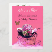  PRAM MET STROMEN, BABY SHOWER BUTTERFLIES KAART (Voorkant / Achterkant)