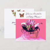 PRAM MET STROMEN, BABY SHOWER BUTTERFLIES KAART (Voorkant / Achterkant)