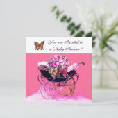 PRAM MET STROMEN, BABY SHOWER BUTTERFLIES KAART (Staand voorkant)