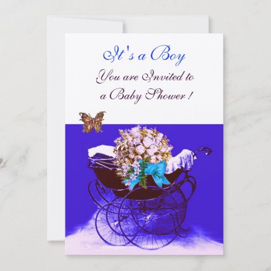  PRAM MET STROMEN, BABY SHOWER BUTTERFLIES KAART (Voorkant)