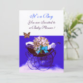  PRAM MET STROMEN, BABY SHOWER BUTTERFLIES KAART (Staand voorkant)