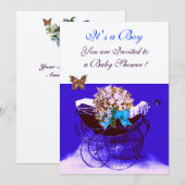  PRAM MET STROMEN, BABY SHOWER BUTTERFLIES KAART (Voorkant / Achterkant)