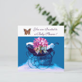  PRAM MET STROMEN, BABY SHOWER BUTTERFLIES KAART (Staand voorkant)