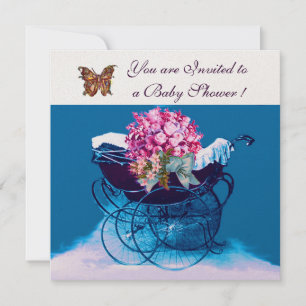  PRAM MET STROMEN, BABY SHOWER BUTTERFLIES KAART