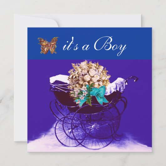  PRAM MET STROMEN, BABY SHOWER BUTTERFLIES KAART (Voorkant)