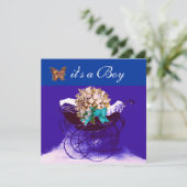  PRAM MET STROMEN, BABY SHOWER BUTTERFLIES KAART (Staand voorkant)