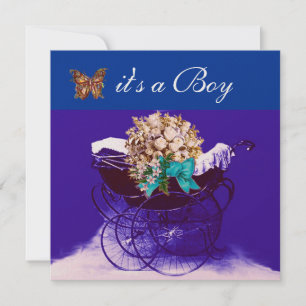  PRAM MET STROMEN, BABY SHOWER BUTTERFLIES KAART