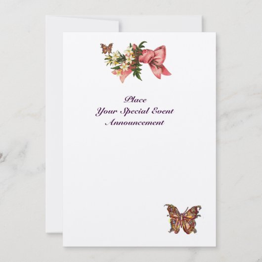 PRAM MET STROMEN, BABY SHOWER BUTTERFLIES KAART (Achterkant)